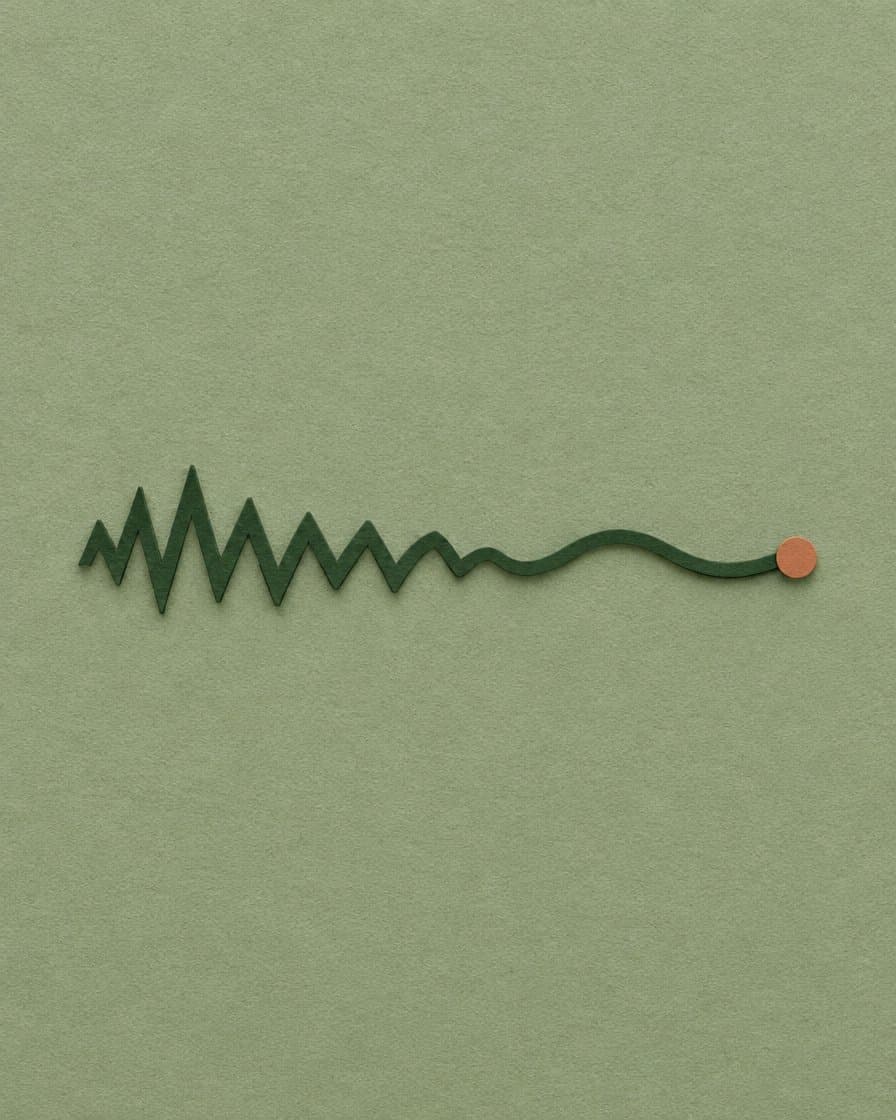 Paper drawing of a jagged line settling into a calm wave